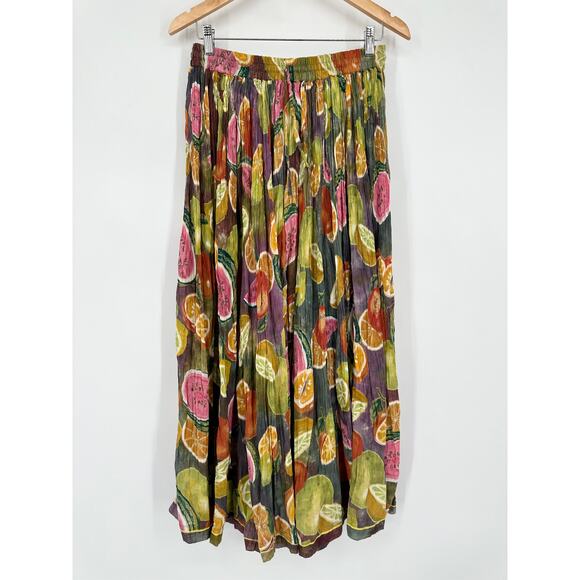Vintage 90’s Fruit Print Maxi Skirt Cotton Drawstring Watermelon Citrus Midi - Picture 2 of 9